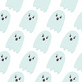 Halloween Seamless Pattern of Flying Ghosts. Cute Nursery room wallpaper, kids background, card. Pastel colors scared