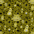 Halloween seamless pattern with ghost, skull, poison