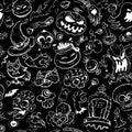 Halloween seamless pattern with hand drawn graphic art vector black and white illustration Royalty Free Stock Photo