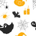 Halloween seamless pattern. Hand drawn sketched background, party invitation or holiday banner design vector illustration Royalty Free Stock Photo