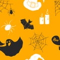 Halloween seamless pattern. Hand drawn sketched background, party invitation or holiday banner design vector illustration Royalty Free Stock Photo