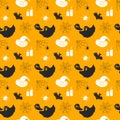 Halloween seamless pattern. Hand drawn sketched background, party invitation or holiday banner design vector illustration Royalty Free Stock Photo