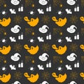 Halloween seamless pattern. Hand drawn sketched background, party invitation or holiday banner design vector illustration Royalty Free Stock Photo