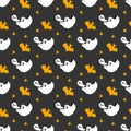 Halloween seamless pattern. Hand drawn sketched background, party invitation or holiday banner design vector illustration Royalty Free Stock Photo