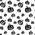 Halloween seamless pattern with jack-o-lanterns. Vector black and white illustration Royalty Free Stock Photo