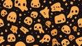 halloween seamless pattern with orange skulls and bones on a black background Royalty Free Stock Photo