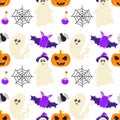 Halloween seamless pattern. Pattern with ghost and pumpkin. Hand drawn style. Royalty Free Stock Photo