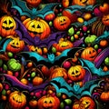 Halloween seamless pattern with pumpkins and bats. Vector illustration Royalty Free Stock Photo