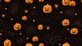 halloween seamless pattern with pumpkins on black background Royalty Free Stock Photo