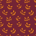 Seamless pattern with cute little cartoon ghosts. White ghosts on orange background. Halloween illustration. Pattern for paper,