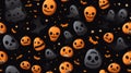 halloween seamless pattern with pumpkins and ghosts on black background Royalty Free Stock Photo