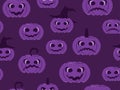 Halloween seamless pattern, pumpkins with scary faces. Jack-o-lantern violet color. Vector