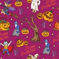 Halloween Seamless pattern with pumpkins, vampire, cat Royalty Free Stock Photo