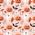 Halloween seamless pattern with pumpkins and ghosts Royalty Free Stock Photo