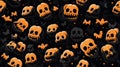 halloween seamless pattern with skulls and bats on a black background Royalty Free Stock Photo