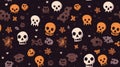 halloween seamless pattern with skulls and bones on a black background Royalty Free Stock Photo