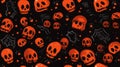 halloween seamless pattern with skulls and hearts on black background Royalty Free Stock Photo