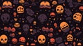 halloween seamless pattern with skulls and hearts