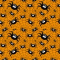 Halloween seamless pattern with spider and spiders web over oran Royalty Free Stock Photo