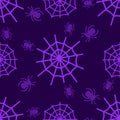 Halloween seamless pattern with spiders and cobwebs. Scary pattern, colorful Halloween print. Autumn party background Royalty Free Stock Photo