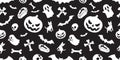 Halloween seamless pattern spooky vector pumpkin bat ghost Dracula coffin skull bone scarf isolated illustration tile background w