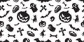 Halloween seamless pattern spooky vector pumpkin bat ghost Dracula coffin skull bone scarf isolated illustration tile background w