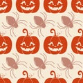 Halloween seamless pattern vector. Pumpkin lantern and spider in flat style endless background Royalty Free Stock Photo