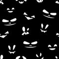 Halloween Seamless Pattern of White Pumpkin Faces on Black. Funny Cartoon illustration Digital Paper. Spooky Holiday Texture Royalty Free Stock Photo