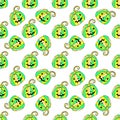 Halloween seamless pattern with yellow green pumpkins isolated on white background. Funny doodle art. Cute Jack lanterns. Vector Royalty Free Stock Photo