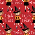 Halloween seamless pattern with young witch. Royalty Free Stock Photo
