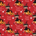 Halloween seamless pattern with young witch. Royalty Free Stock Photo