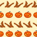 Halloween Seamless texture pumpkin and bat vector