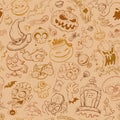 Halloween seamless background with cartoon Halloween personages