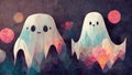 Halloween season festival haunted house ghost background. Digital painting. Royalty Free Stock Photo