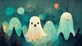 Halloween season festival haunted house ghost background. Digital painting. Royalty Free Stock Photo