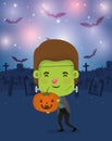 Halloween season scene with boy costume frankenstein Royalty Free Stock Photo