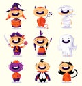 Halloween set of cute cartoon children in colorful costumes Royalty Free Stock Photo
