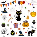 Halloween set of cute vector elements, objects and icons for your design in a cartoon style, isolated on a white background. Vecto Royalty Free Stock Photo