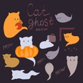 Halloween set of cute ghost cats. Collection of cute flying spirit kittens. Halloween pets. Suitable for children