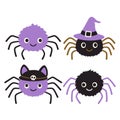 halloween spider set, flat style Royalty Free Stock Photo