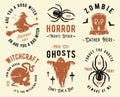 Halloween set of designs or collection of emblems for Halloween party and mystery night Royalty Free Stock Photo