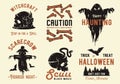 Halloween set of designs or collection of emblems for Halloween party and mystery night