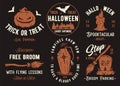Halloween set of designs or collection of emblems for Halloween party and mystery night Royalty Free Stock Photo