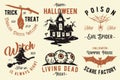 Halloween set of designs or collection of emblems for Halloween party and mystery night Royalty Free Stock Photo