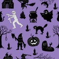 Halloween set with funny characters, seamless