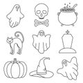 Halloween set of 9 hand drawn elements in doodle style. Vector illustration Royalty Free Stock Photo