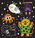 Halloween Holiday collection of cartoon animals. Vector illustration