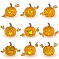 Halloween set of nine gesticulating pumpkins