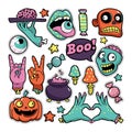 Halloween set of patches in cartoon comic style.
