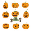 Halloween set with pumpkins. Vector illustration, on white background.